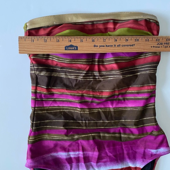Gottex Metallic Striped One Piece Swimsuit Gold Purple Brown Women’s size 8 - Picture 4 of 11